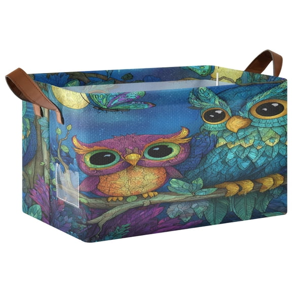Wobogo Pretty Owl Storage Basket 16.9×11.4×10in Collapsible Oversized with Metal Iron Frame