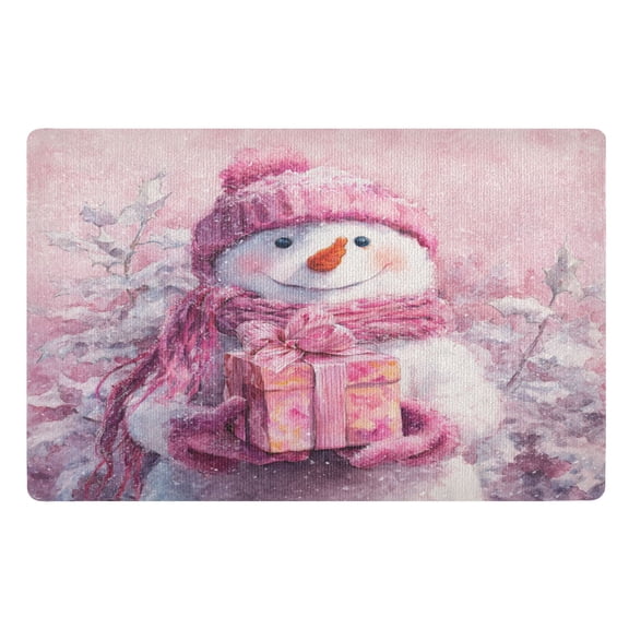 Wobogo Pretty Pink Snowman Highly Absorbent Polyester Doormat Anti-slip Anti-fouling Indoor Outdoor Entrance Welcome Mat 3220in