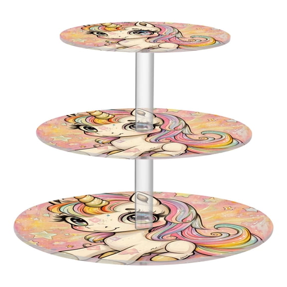 Wobogo Pretty Unicorns 3 Tier Acrylic Cake Stand with Clear Round Hold for Wedding Holiday Birthday Baby Shower Tea Party