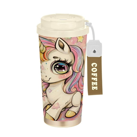 Wobogo Pretty Unicorns Double Drinking Coffee Cup Insulated Mug with Food-grade 316 Stainless Steel Beige Lid