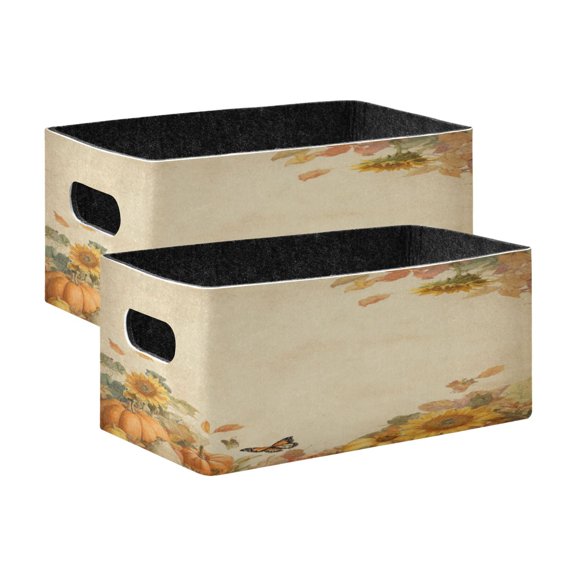 Wobogo Pumpkin Fall Decorative Folding Storage Basket Felt Organizer Bin for Toys, Clothes, Desk