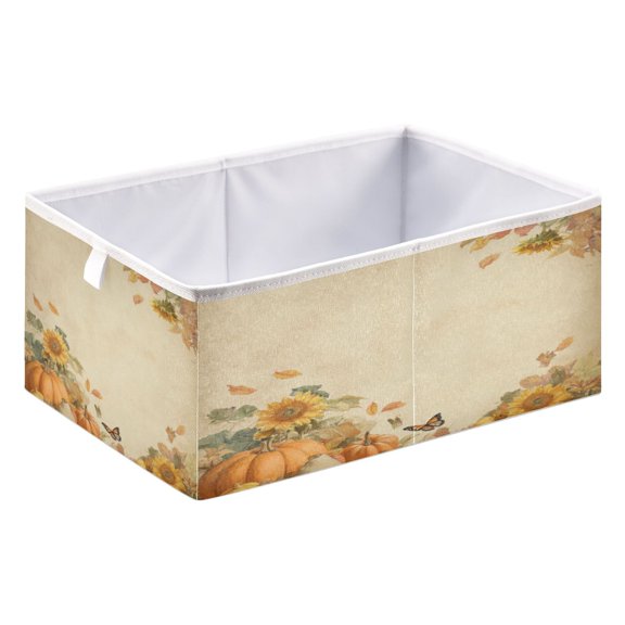 Wobogo Pumpkin Fall Storage Basket Foldable Easy to Clean Durable with Hollow Support Plate with Handle 15.75x10.63x6.96in