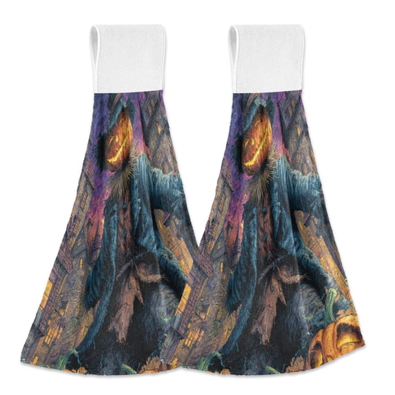 Wobogo Pumpkin Man Hand Towel Set of 2 Absorbent for Kitchen and Bathroom With Velcro Hanging Loop 18.2×14in