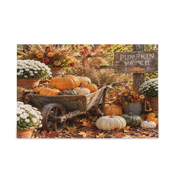 Wobogo Pumpkin Patch Puzzle Challenge 500 Piece Jigsaw with Reference Poster for Game Night Finished Size 20.5 x 14.9in