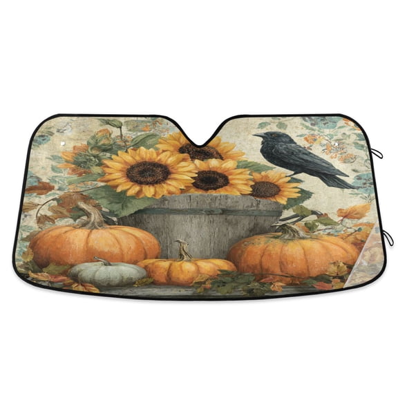 Wobogo Pumpkins Sunflowers Car Windshield Sunshades Autopilot Lightweight Accordion Sun Visor 55×27.6in