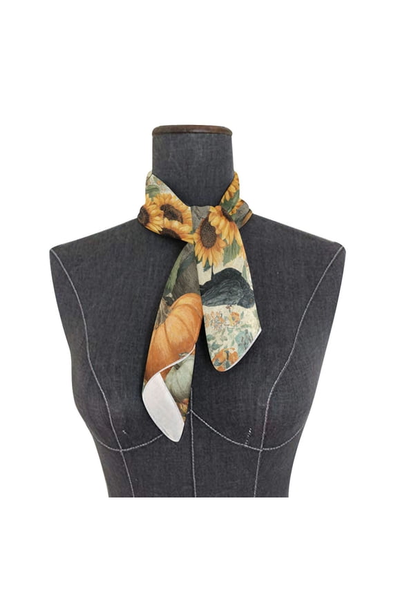 Wobogo Pumpkins Sunflowers Square Scarf 23.62 x 23.62 In Lightweight Polyester Silk-Feel Neck Scarf for Women Fashion Head Scarf Hair Wrap Bandana