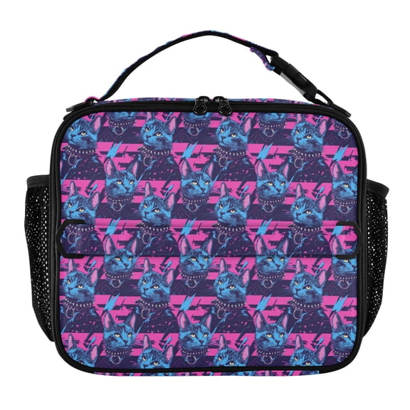 Wobogo Punk Cat Pattern Lunch Bag Insulated Portable Cooler Tote Bag for for Adults Kids Work Office School Picnic Beach