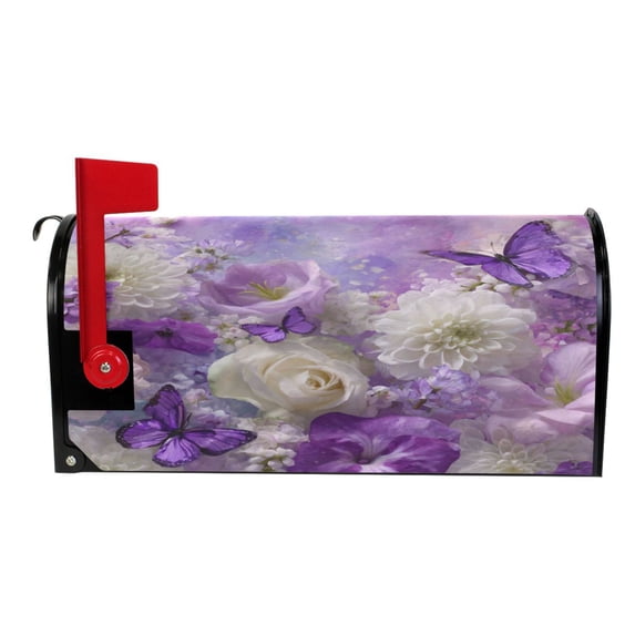 Wobogo Purple Butterfly Floral Mailbox Cover Magnetic for Garden Yard Home Decor Standard Size 25.4×20.78in