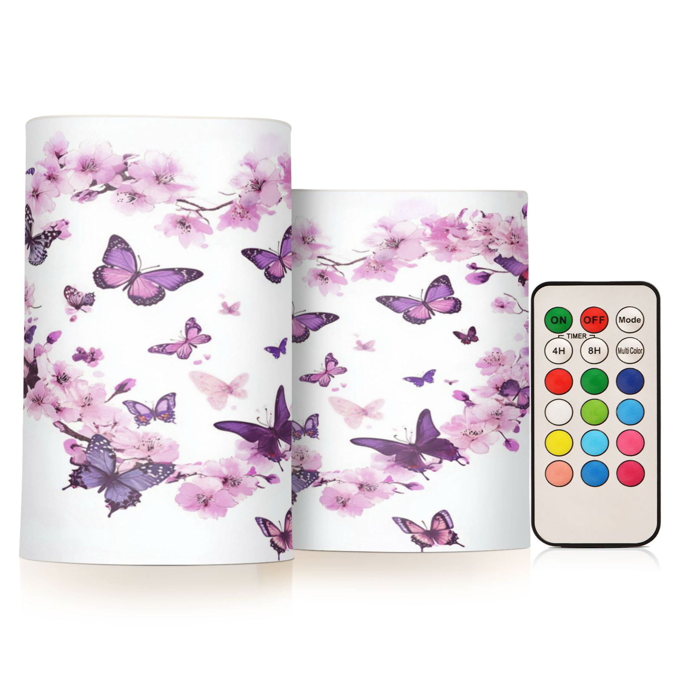 Wobogo Purple Butterfly Pink Floral Combo Flameless Flickering Candle Light with Remote Control and Timer for Romantic Atmosphere