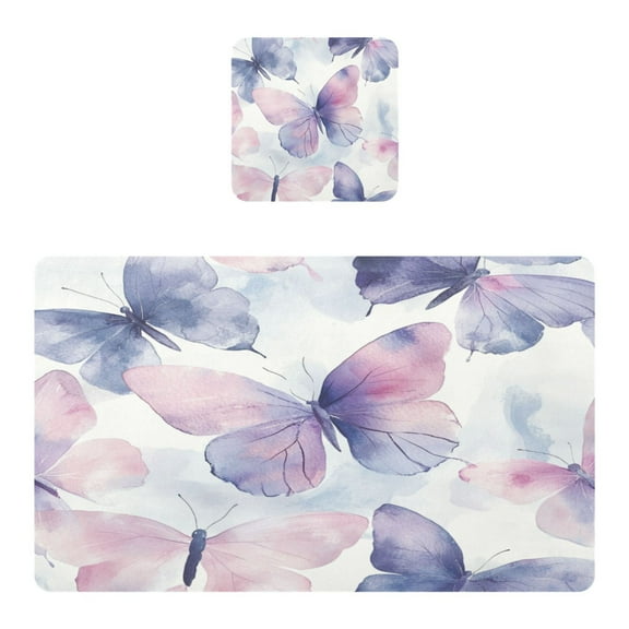 Wobogo Purple Butterfly Placemats Coasters Set of 1 Heat-resistant Non-slip Easy to Clean Square Dinner Plate Mat