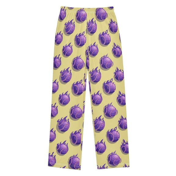 Wobogo Purple Flame Baseballs Long Pajama Pants Bottoms Soft Sleepwear with Pockets
