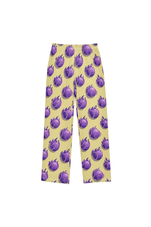 Wobogo Purple Flame Baseballs Long Pajama Pants Bottoms Soft Sleepwear with Pockets