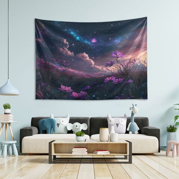 Wobogo Purple Flower Sea Tapestry 90x60in Home Living Room Bedroom Wall Hanging Ornaments