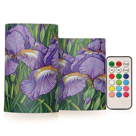 Wobogo Purple Iris Combo Flameless Flickering Candle Light with Remote Control and Timer for Romantic Atmosphere