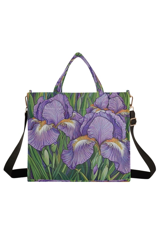 Wobogo Purple Iris Corduroy Tote Bag for Women Travel Crossbody Bag Purse Women Shoulder Bags Work Handbags Daily Commuter Bag 10.2×9inch