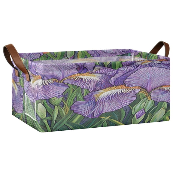 Wobogo Purple Iris Storage Basket Soccer Plaid Fabric Oversized Collapsible Hoard Box with Metal Iron Frame 16.9×11.4×7.7in