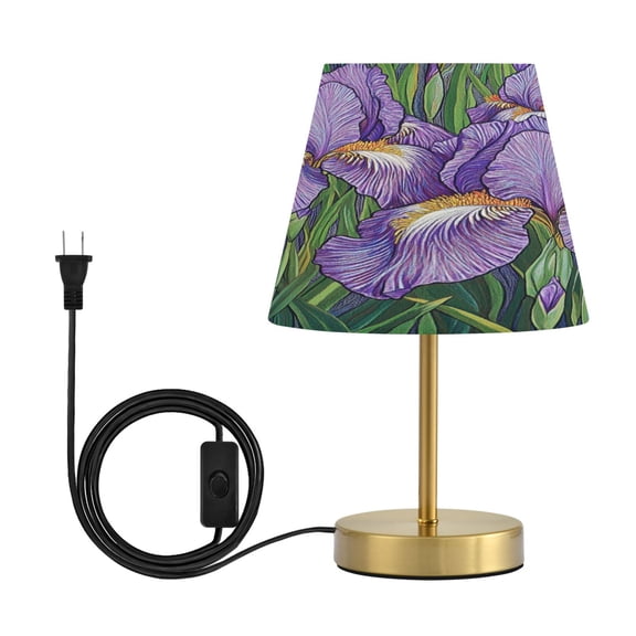 Wobogo Purple Iris Table Lamps Three-channel Adjustable Lighted Antique Brass Metal Base Simple Modern Style for Bedroom Nightstands Living Room and Office