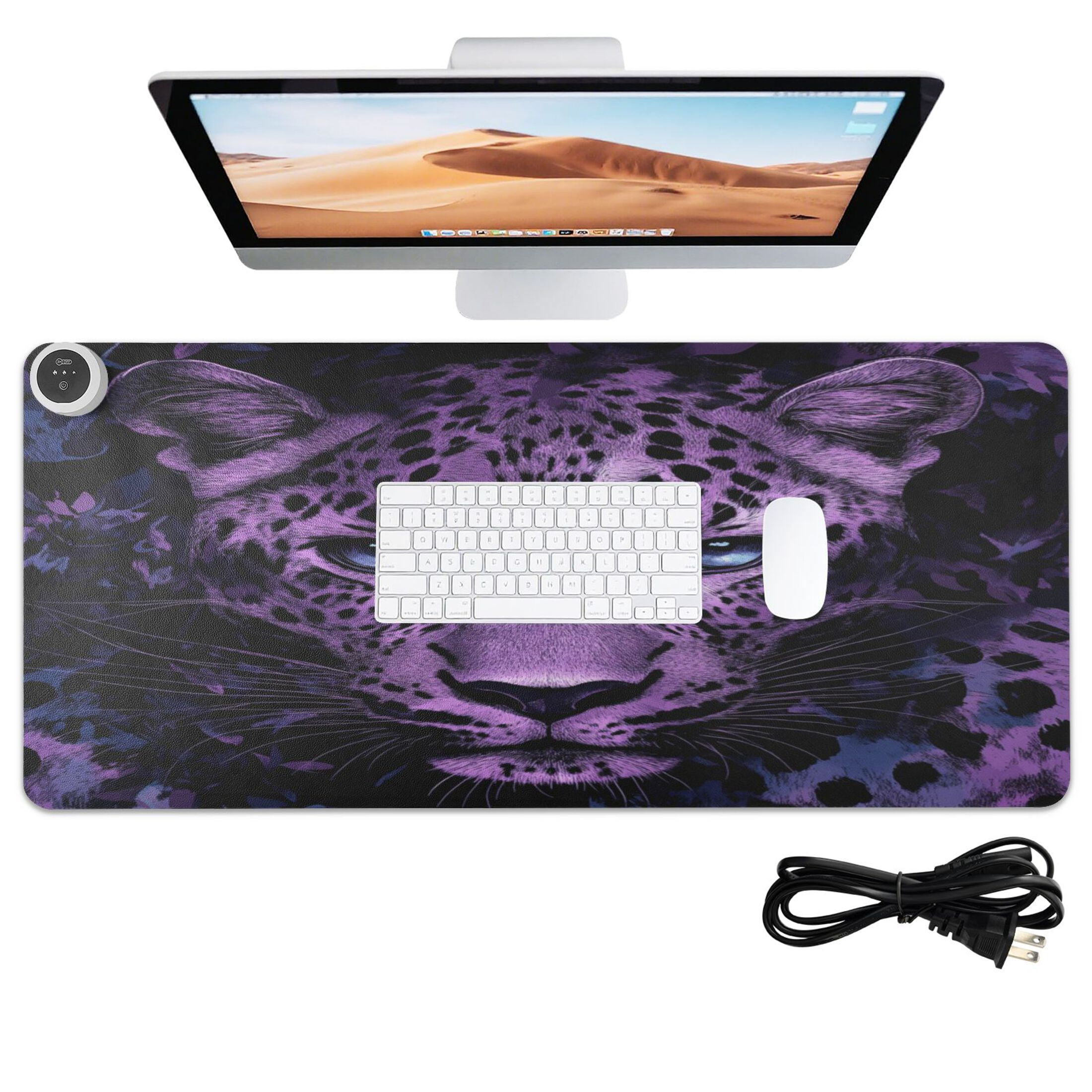 Wobogo Purple Leopard Heated Mouse Pad Extra-Large Desk Mat With 3 Heating Levels and 3-hour Auto Shut-Off Protection Ideal for Computer Keyboards Home Office Hand-warming Essential 31.5in × 13in