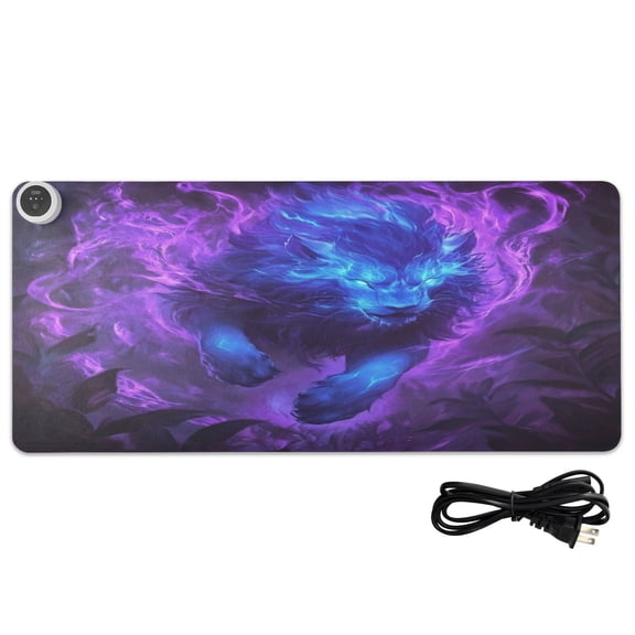 Wobogo Purple Light Blue Lion Heated Mouse Pad With 3 Heating Levels and 3-hour Auto Shut-Off Protection Ideal for Computer Keyboards Home Office Hand-warming Essential