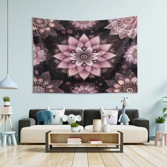 Wobogo Purple Mandala Flowers Tapestry 60×51in Home Living Room Bedroom Wall Hanging Ornaments