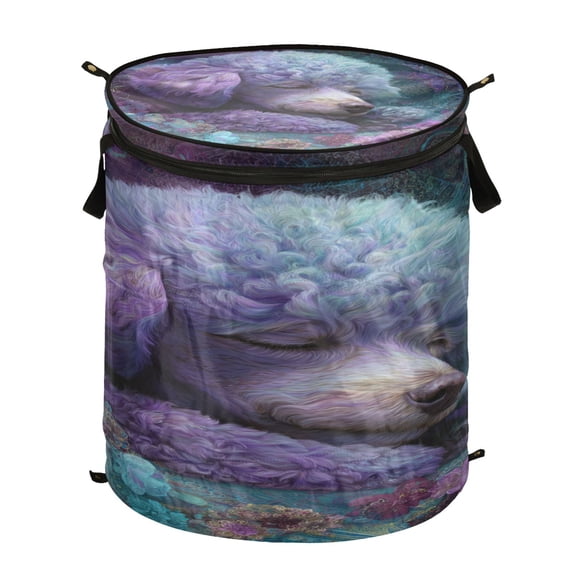 Wobogo Purple Poodle Foldable Laundry Baskets with Carry Handle Zipper Closure Travel Bathroom College Dorm Essentials
