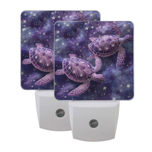 Wobogo Purple Sea Turtles LED Night Light 2 Pcs Set 0.5 Watt Wall Plug in Dusk to Dawn Automatic Switch Soft White Light