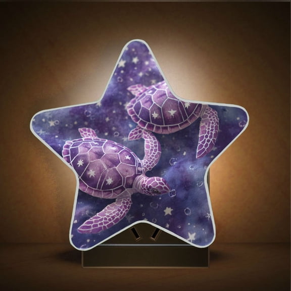 Wobogo Purple Sea Turtles LED Star Night Light 0.2 Watt Wall Plug Dusk to Dawn Auto Switch Adjustable Brightness Soft White Light