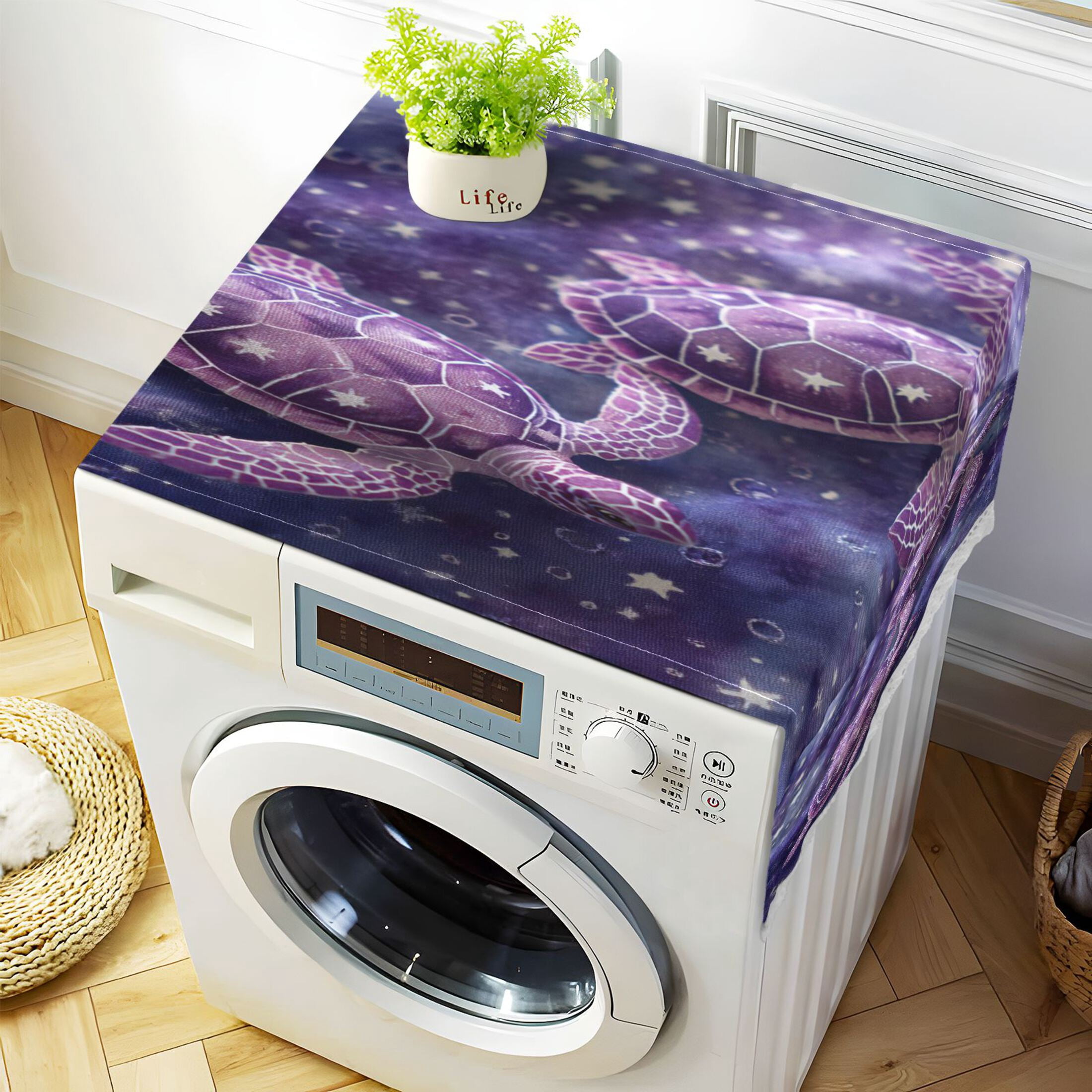 Wobogo Purple Sea Turtles Washing Machine Cover Dustproof Washer Dryer Cover Waterproof Laundry Room Decorative Protector