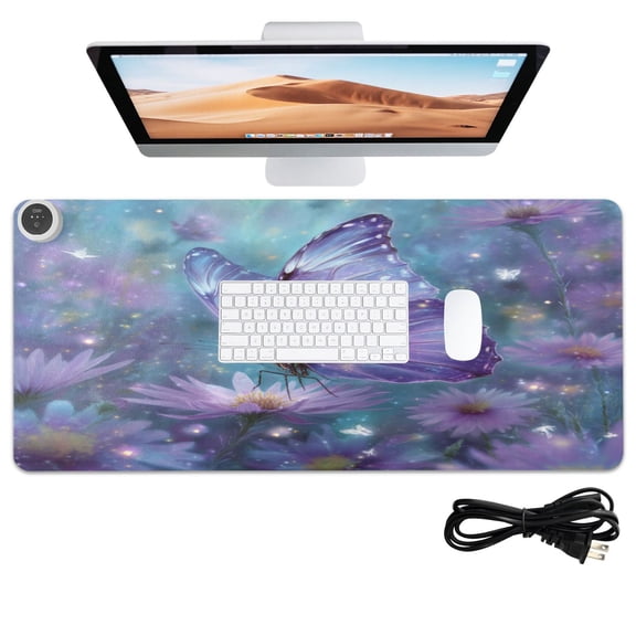 Wobogo Purple Sparkling Butterfly Heated Mouse Pad With 3 Heating Levels and 3-hour Auto Shut-Off Protection Ideal for Computer Keyboards Home Office Hand-warming Essential