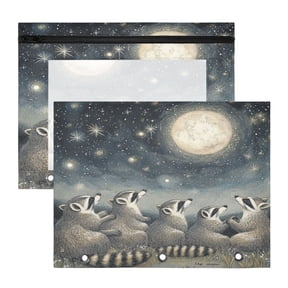 Wobogo Raccoon Watching The Moon A4 Size Clear Polyester File Pocket Set of 2 Zipper Home Work Office Organizer