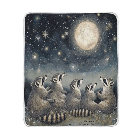 Wobogo Raccoon Watching The Moon Flannel Fleece Bed Blanket as Bedspread Coverlet Sofa blankets (80x60in) Soft Lightweight Warm and Cozy