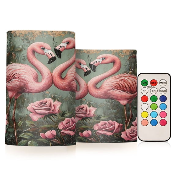 Wobogo Ragged Pink Flamingo Combo Flameless Flickering Candle Light with Remote Control and Timer for Romantic Atmosphere