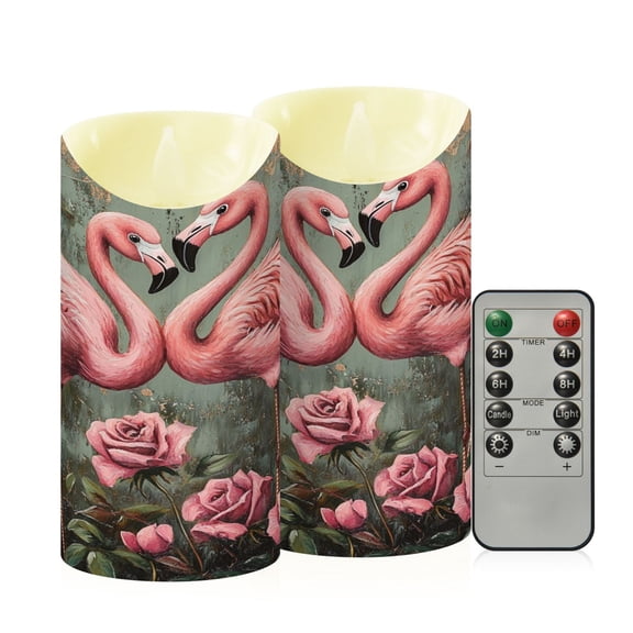 Wobogo Ragged Pink Flamingo Flameless Candles with Remote Battery Operated Flickering LED Candles with Timer 2/4/6/8H Medium Size