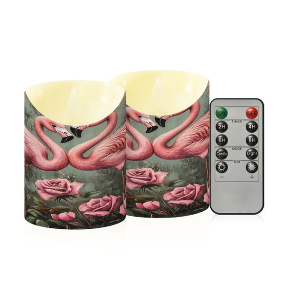 Wobogo Ragged Pink Flamingo Flameless Candles with Remote Battery Operated Flickering LED Candles with Timer 2/4/6/8H Small Size
