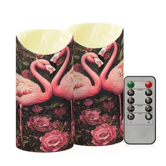 Wobogo Ragged Pink Flamingos Flameless Candles with Remote Battery Operated Flickering LED Candles with Timer 2/4/6/8H Medium Size