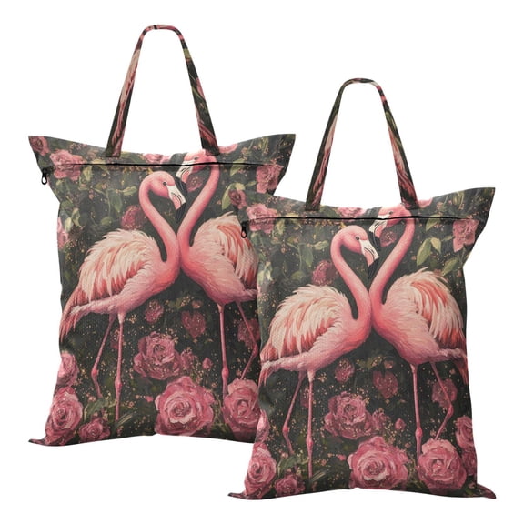 Wobogo Ragged Pink Flamingos Travel Laundry Bag Dirty Clothes Organizer Top Handle Strap Design Suitable for Beach Camping Dormitory Bathrooms