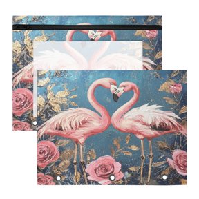 Wobogo Raggedy Pink Flamingos A4 Size Clear Polyester File Pocket Set of 2 Zipper Home Work Office Organizer