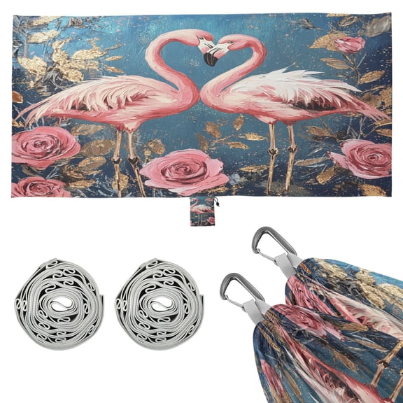 Wobogo Raggedy Pink Flamingos Camping Hammocks 330 lb Capacity with Tree Straps and Hanging Pockets for Outside Hiking Beach Backpack Travel