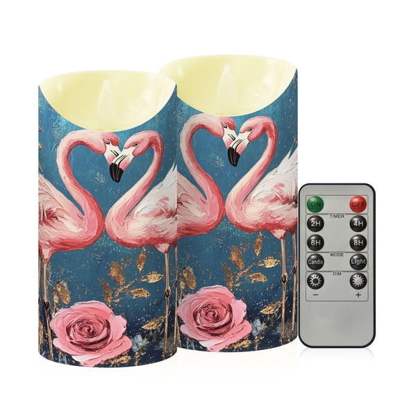 Wobogo Raggedy Pink Flamingos Flameless Candles with Remote Battery Operated Flickering LED Candles with Timer 2/4/6/8H Medium Size