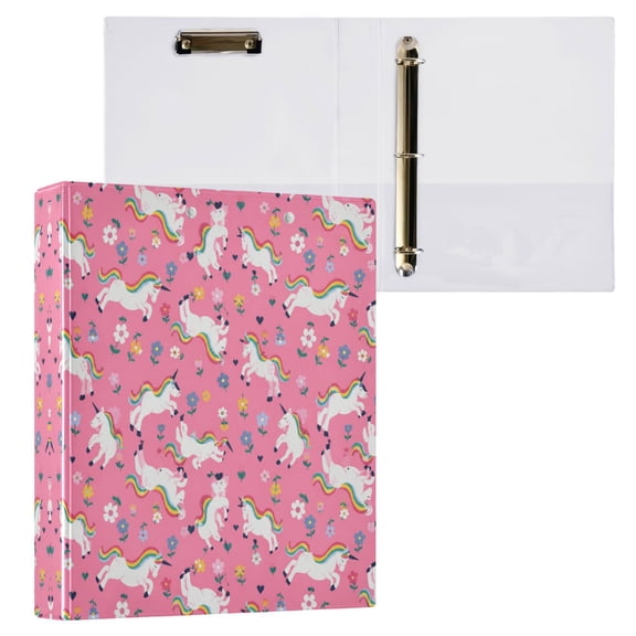 Wobogo Rainbow Unicorn Print File Folders Set of 1 Extra Large Capacity to Hold 200 Sheets of Documents Hard Shell Ring Binder for Classroom Home Office