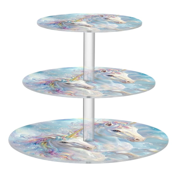 Wobogo Rainbow Unicorns 3 Tier Acrylic Cake Stand with Clear Round Hold for Wedding Holiday Birthday Baby Shower Tea Party