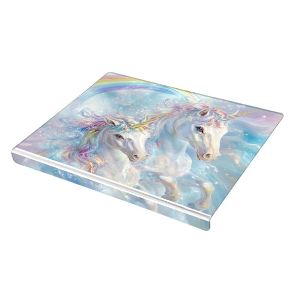 Wobogo Rainbow Unicorns Acrylic Cutting Board with Counter Lip 16.5"x13.4 Perfect for Bread Meat Veggies & More Great Kitchen Essential Gadgets & Decor