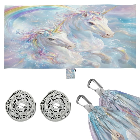 Wobogo Rainbow Unicorns Camping Hammocks 330 lb Capacity with Tree Straps and Hanging Pockets for Outside Hiking Beach Backpack Travel