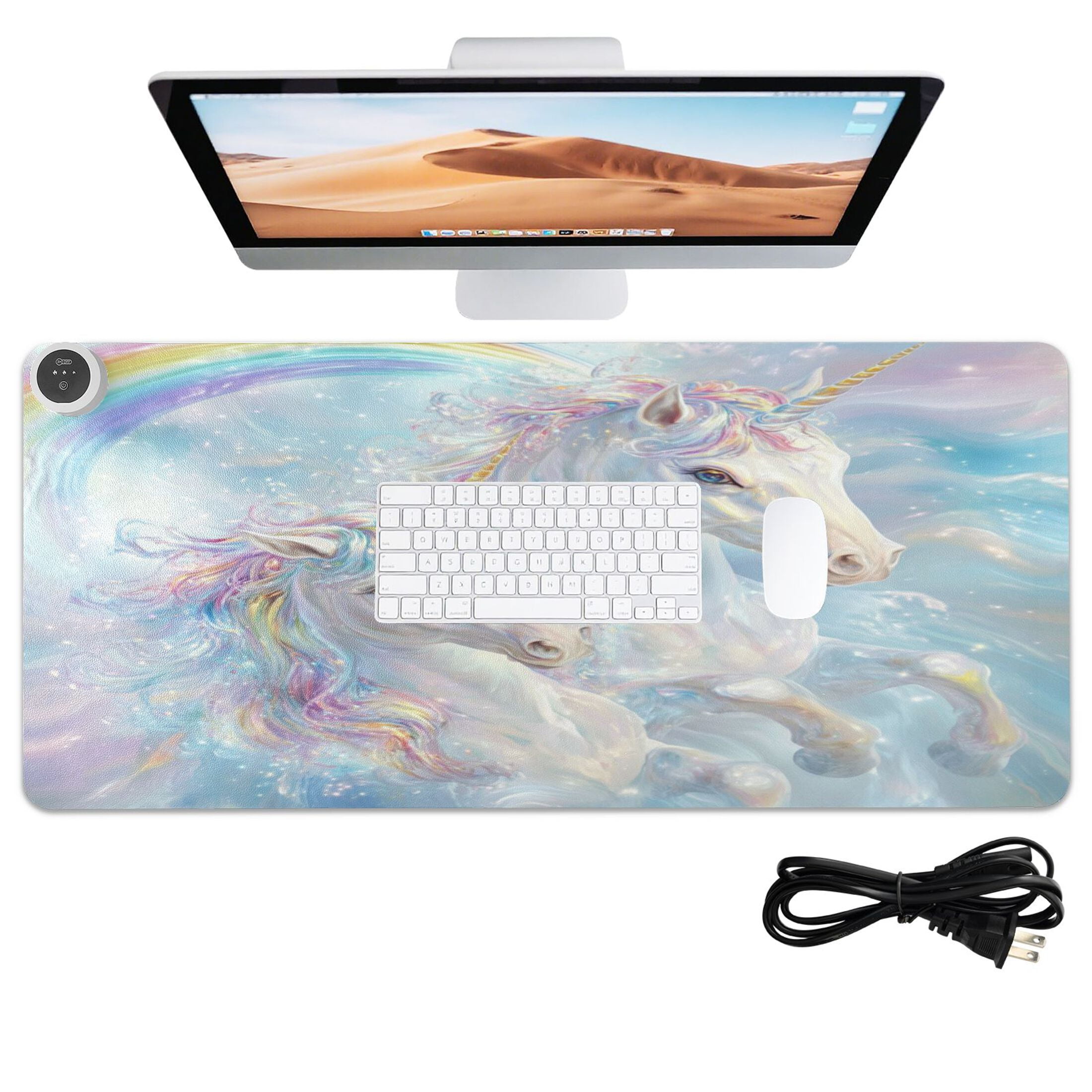Wobogo Rainbow Unicorns Heated Mouse Pad Extra-Large Desk Mat With 3 Heating Levels and 3-hour Auto Shut-Off Protection Ideal for Computer Keyboards Home Office Hand-warming Essential 31.5in × 13in
