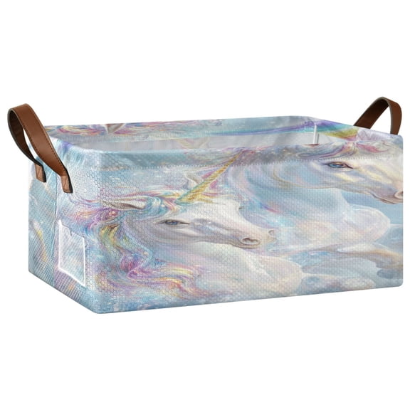 Wobogo Rainbow Unicorns Storage Basket Soccer Plaid Fabric Oversized Collapsible Hoard Box with Metal Iron Frame 16.9×11.4×7.7in