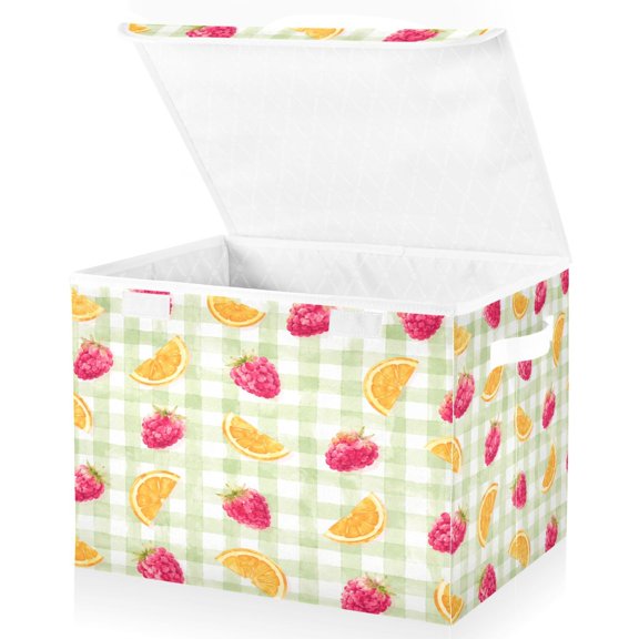 Wobogo Raspberry Orange Large Fabric Storage Box with Flip Lid, Collapsible Organizer Basket with Handles, 16.512.611.8 in