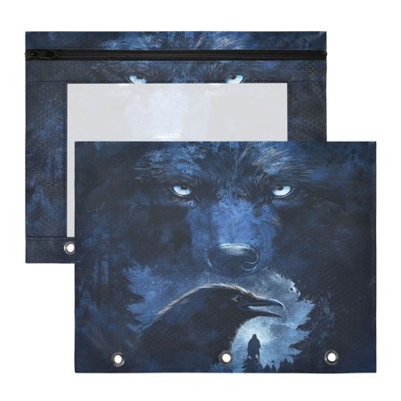 Wobogo Raven Wolf in The Moonlight A4 Size Clear Polyester File Pocket Set of 2 Zipper Home Work Office Organizer