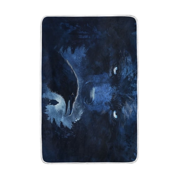 Wobogo Raven Wolf in The Moonlight Flannel Fleece Bed Blanket as Bedspread Coverlet Sofa Blankets (90x60in) Soft Lightweight Warm and Cozy