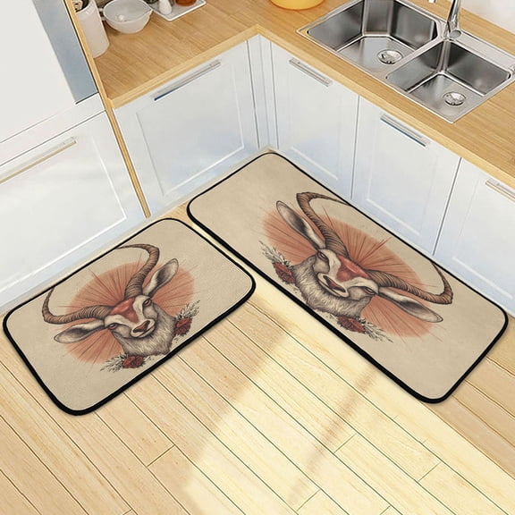 Wobogo Realistic Antelope Pattern Kitchen Carpet Set of 2 Absorbent and Stain Resistant Non-slip Star Rubber Backing