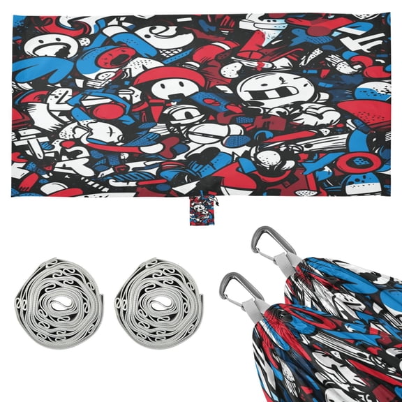 Wobogo Red Blue Graffiti Pattern Camping Hammocks 330 lb Capacity with Tree Straps and Hanging Pockets for Outside Hiking Beach Backpack Travel